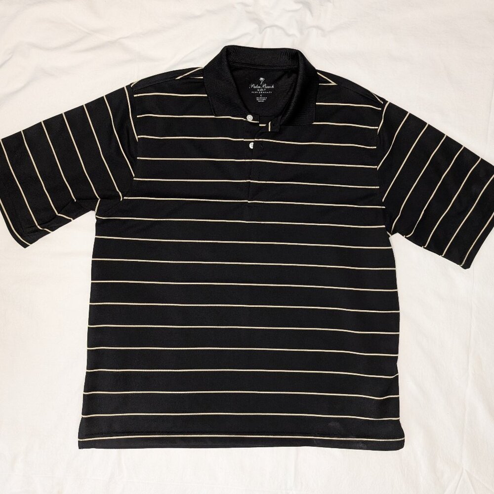 Palm Beach Golf Performance Black polo shirt with beige stripes. Men large.